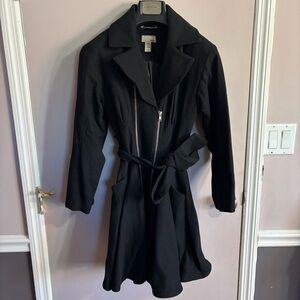 H&M Cinched Waist Black Wool Coat